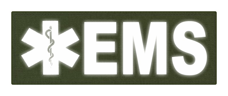 EMS Patch - Star of Life - 8.5x3.0 - Reflective White Lettering - OD Green Backing - Hook Fabric - Click for larger image EMS Patch - Star of Life - 8.5x3.0 - Reflective White Lettering - OD Green Backing - Hook Fabric