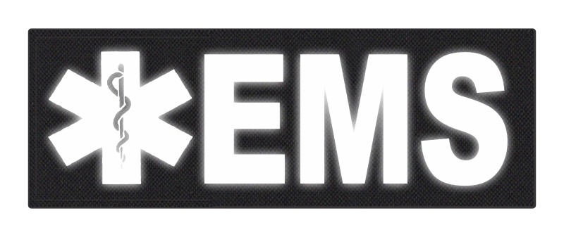 EMS Patch - Star of Life - 8.5x3.0 - Reflective White Lettering - Black Backing - Hook Fabric - Click for larger image EMS Patch - Star of Life - 8.5x3.0 - Reflective White Lettering - Black Backing - Hook Fabric