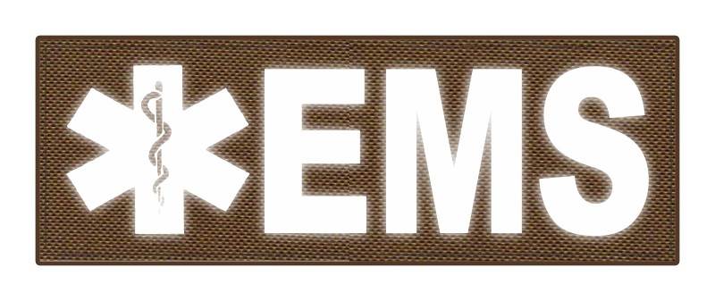 EMS Patch - Star of Life - 8.5x3.0 - Reflective White Lettering - Coyote Backing - Hook Fabric - Click for larger image EMS Patch - Star of Life - 8.5x3.0 - Reflective White Lettering - Coyote Backing - Hook Fabric