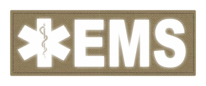 EMS Patch - Star of Life - 8.5x3.0 - Reflective White Lettering - Tan Backing - Hook Fabric - Click for larger image EMS Patch - Star of Life - 8.5x3.0 - Reflective White Lettering - Tan Backing - Hook Fabric