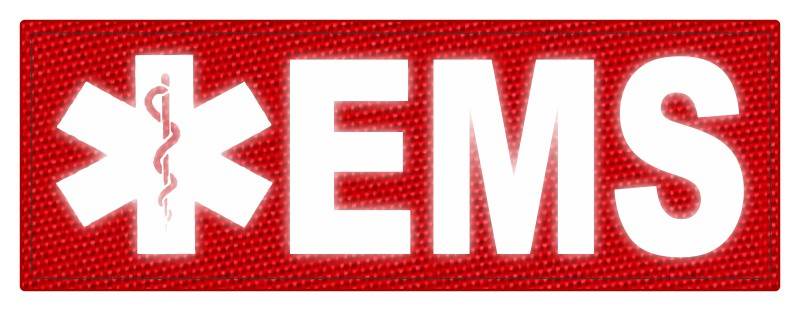 EMS Patch - Star of Life - 8.5x3.0 - Reflective White Lettering - Red Backing - Hook Fabric - Click for larger image EMS Patch - Star of Life - 8.5x3.0 - Reflective White Lettering - Red Backing - Hook Fabric