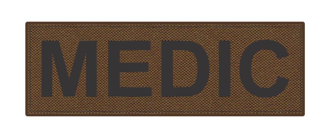 MEDIC Patch - 6x2 - Black Lettering - Coyote Backing - Hook Fabric - Click for larger image MEDIC Patch - 6x2 - Black Lettering - Coyote Backing - Hook Fabric