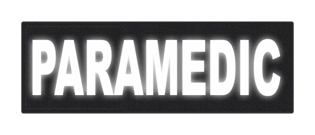 PARAMEDIC ID Patch - 6x2 - Reflective White Lettering - Black Backing - Hook Fabric - Click for larger image PARAMEDIC ID Patch - 6x2 - Reflective White Lettering - Black Backing - Hook Fabric