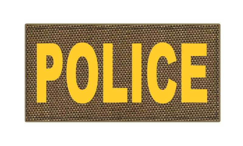 POLICE ID Patch - 4x2 - Gold Lettering - Tan Backing - Hook Fabric - Click for larger image POLICE ID Patch - 4x2 - Gold Lettering - Tan Backing - Hook Fabric