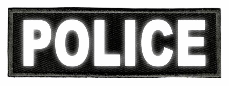 POLICE Identification Patch - 6x2 - Reflective Lettering - Black Twill Backing - Click for larger image POLICE Identification Patch - 6x2 - Reflective Lettering - Black Twill Backing