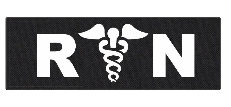 R/N Caduces ID Patch - 8.5x3 - White Lettering - Black Backing - Hook Fabric - Click for larger image R/N Caduces ID Patch - 8.5x3 - White Lettering - Black Backing - Hook Fabric