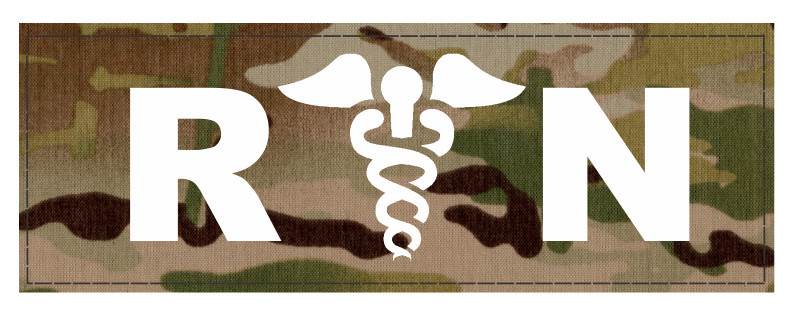 R/N Caduces ID Patch - 8.5x3 - White Lettering - Multicam Backing - Hook Fabric - Click for larger image R/N Caduces ID Patch - 8.5x3 - White Lettering - Multicam Backing - Hook Fabric