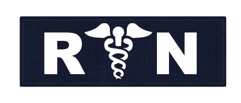 R/N Caduces ID Patch - 8.5x3 - White Lettering - Navy Backing - Hook Fabric - Click for larger image R/N Caduces ID Patch - 8.5x3 - White Lettering - Navy Backing - Hook Fabric