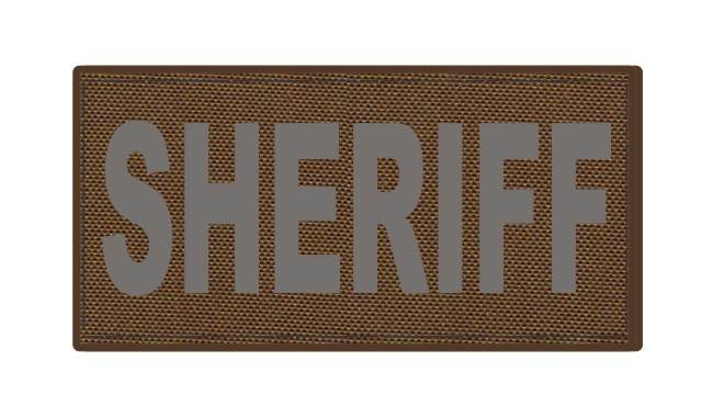 SHERIFF ID Patch - 4x2 - Gray Lettering - Coyote Backing - Hook Fabric - Click for larger image SHERIFF ID Patch - 4x2 - Gray Lettering - Coyote Backing - Hook Fabric