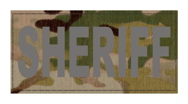 SHERIFF ID Patch - 4x2 - Gray Lettering - Multicam Backing - Hook Fabric - Click for larger image SHERIFF ID Patch - 4x2 - Gray Lettering - Multicam Backing - Hook Fabric
