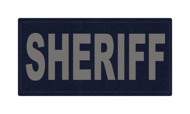 SHERIFF ID Patch - 4x2 - Gray Lettering - Navy Backing - Hook Fabric - Click for larger image SHERIFF ID Patch - 4x2 - Gray Lettering - Navy Backing - Hook Fabric