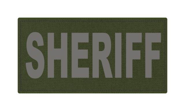 SHERIFF ID Patch - 4x2 - Gray Lettering - OD Green Backing - Hook Fabric - Click for larger image SHERIFF ID Patch - 4x2 - Gray Lettering - OD Green Backing - Hook Fabric