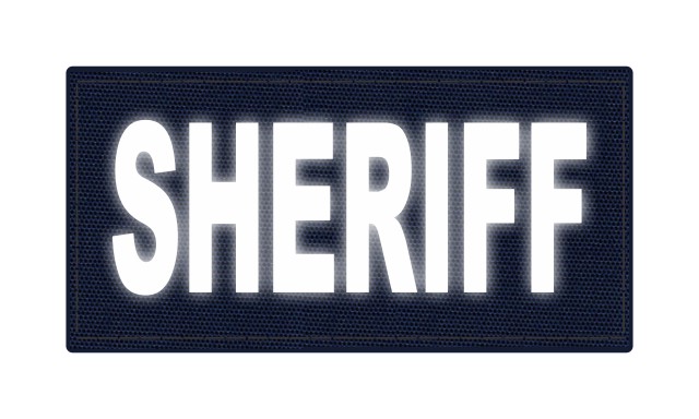 SHERIFF ID Patch - 4x2 - Reflective White Lettering - Navy Backing - Hook Fabric - Click for larger image SHERIFF ID Patch - 4x2 - Reflective White Lettering - Navy Backing - Hook Fabric