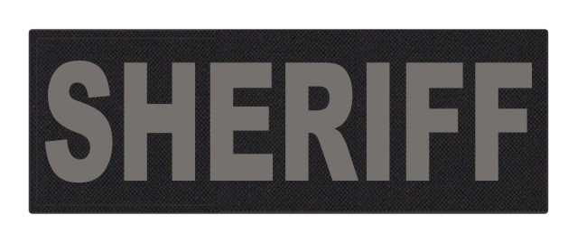 SHERIFF ID Patch - 8.5x3.0 - Gray Lettering - Black Backing - Hook Fabric - Click for larger image SHERIFF ID Patch - 8.5x3.0 - Gray Lettering - Black Backing - Hook Fabric