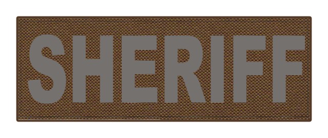 SHERIFF ID Patch - 8.5x3.0 - Gray Lettering - Coyote Backing - Hook Fabric - Click for larger image SHERIFF ID Patch - 8.5x3.0 - Gray Lettering - Coyote Backing - Hook Fabric