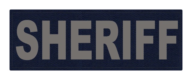 SHERIFF ID Patch - 8.5x3.0 - Gray Lettering - Navy Backing - Hook Fabric - Click for larger image SHERIFF ID Patch - 8.5x3.0 - Gray Lettering - Navy Backing - Hook Fabric