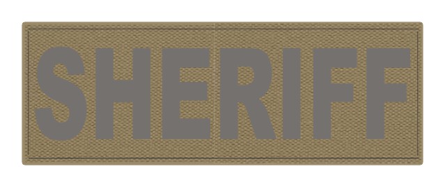 SHERIFF ID Patch - 8.5x3.0 - Gray Lettering - Tan Backing - Hook Fabric - Click for larger image SHERIFF ID Patch - 8.5x3.0 - Gray Lettering - Tan Backing - Hook Fabric