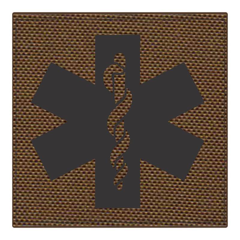 Star of Life Medical Patch 4x4 - Black Image - Coyote Backing - Hook Fabric - Click for larger image Star of Life Medical Patch 4x4 - Black Image - Coyote Backing - Hook Fabric