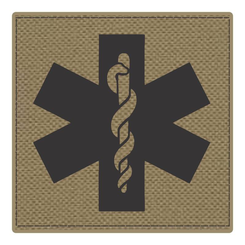 Star of Life Medical Patch 4x4 - Black Image - Tan Backing - Hook Fabric - Click for larger image Star of Life Medical Patch 4x4 - Black Image - Tan Backing - Hook Fabric