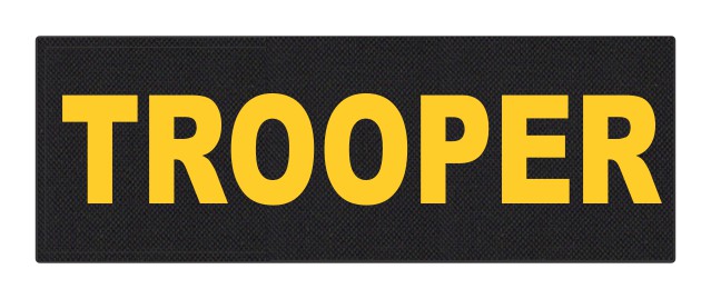 TROOPER ID Patch - 8.5x3.0 - Gold Lettering - Black Backing - Hook Fabric - Click for larger image TROOPER ID Patch - 8.5x3.0 - Gold Lettering - Black Backing - Hook Fabric
