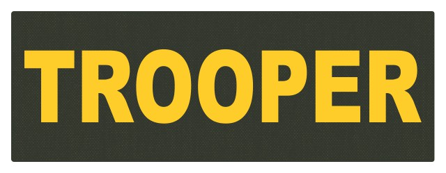TROOPER ID Patch - 8.5x3.0 - Gold Lettering - Ranger Green Backing - Hook Fabric - Click for larger image TROOPER ID Patch - 8.5x3.0 - Gold Lettering - Ranger Green Backing - Hook Fabric