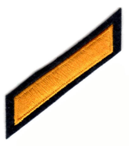 Uniform Service Hash Marks - Summer Gold on Midnight Navy Felt Backing - 1 Hash - Click for larger image Uniform Service Hash Marks - Summer Gold on Midnight Navy Felt Backing - 1 Hash