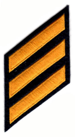 Uniform Service Hash Marks - Summer Gold on Midnight Navy Felt Backing - 3 Hashes - Click for larger image Uniform Service Hash Marks - Summer Gold on Midnight Navy Felt Backing - 3 Hashes