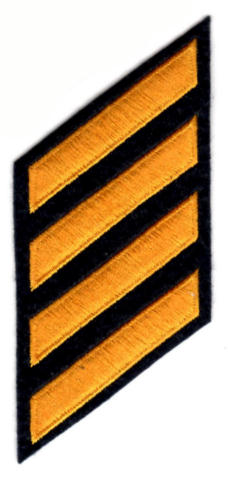 Uniform Service Hash Marks - Summer Gold on Midnight Navy Felt Backing - 4 Hashes - Click for larger image Uniform Service Hash Marks - Summer Gold on Midnight Navy Felt Backing - 4 Hashes
