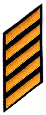 Uniform Service Hash Marks - Summer Gold on Midnight Navy Felt Backing - 5 Hashes - Click for larger image Uniform Service Hash Marks - Summer Gold on Midnight Navy Felt Backing - 5 Hashes
