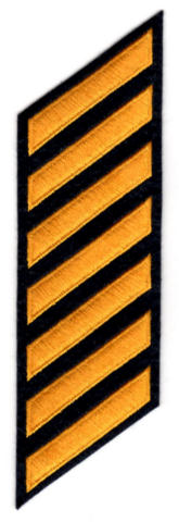 Uniform Service Hash Marks - Summer Gold on Midnight Navy Felt Backing - 7 Hashes - Click for larger image Uniform Service Hash Marks - Summer Gold on Midnight Navy Felt Backing - 7 Hashes