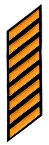 Uniform Service Hash Marks - Summer Gold on Midnight Navy Felt Backing - 8 Hashes - Click for larger image Uniform Service Hash Marks - Summer Gold on Midnight Navy Felt Backing - 8 Hashes