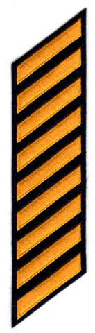 Uniform Service Hash Marks - Summer Gold on Midnight Navy Felt Backing - 9 Hashes - Click for larger image Uniform Service Hash Marks - Summer Gold on Midnight Navy Felt Backing - 9 Hashes