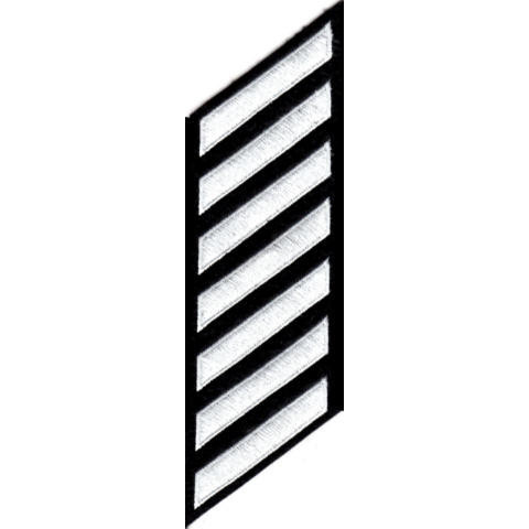 Uniform Service Hash Marks - White on Black Felt Backing - 7 Hashes - Click for larger image Uniform Service Hash Marks - White on Black Felt Backing - 7 Hashes
